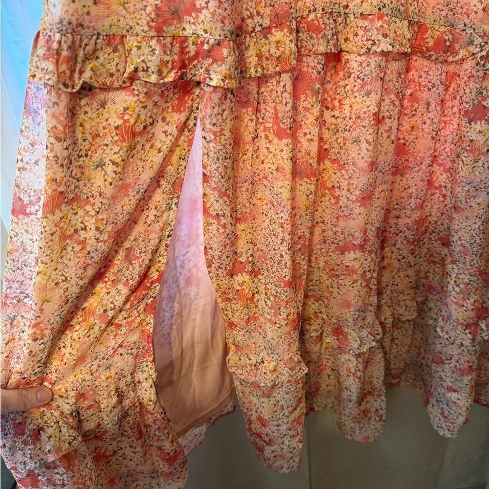 Baltic Born Coral Floral Ruffle V-Neck Maxi Dress - Picture 4 of 5